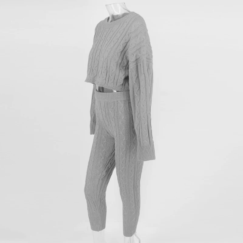 Knitted 2 Piece Set Women Long Sleeve Crop Tops And Long Pants Knitted 2 Piece Set Women Long Sleeve Crop Tops And Long Pants
