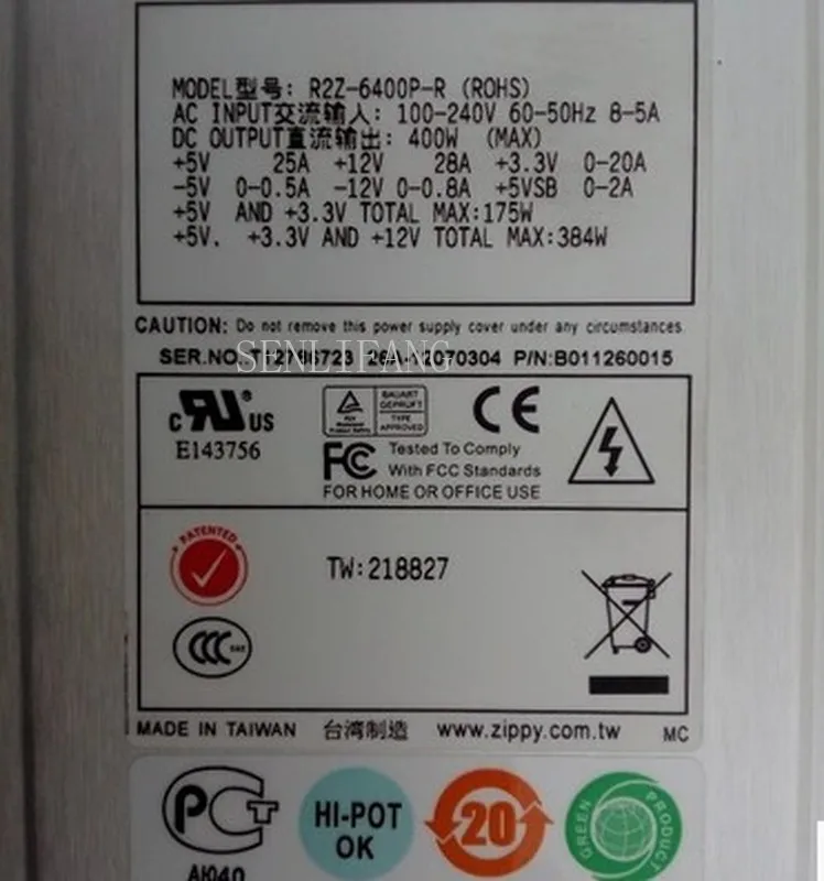 For R2Z-6400P-R 400W hot swappable redundant server power supply module