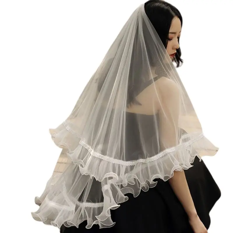 1.5m Single Layer Women Soft Mesh Short Wedding Veil Cover Face Wavy Agaric Ruffles Lace Trim Classic Bridal Hair Accessories
1.5m Single Layer Women Soft Mesh Short Wedding Veil Cover Face Wavy Agaric Ruffles Lace Trim Classic Bridal Hair Accessories