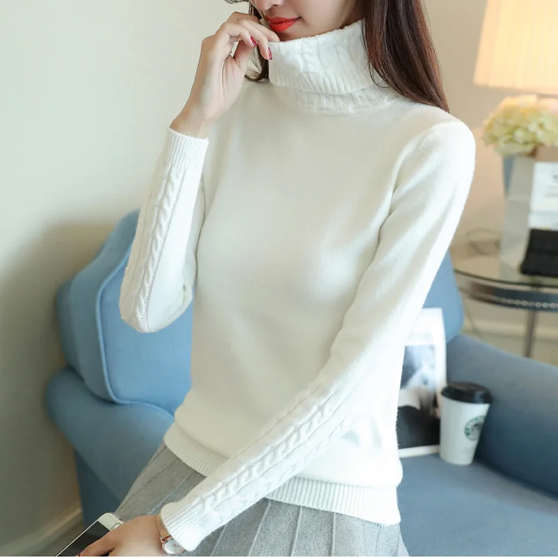 

2020 New Women Wool Turtleneck Sweater Fall Winter Jumper Render Knit Basic Pullover Solid Color Warm OL Lady Knitted Tops