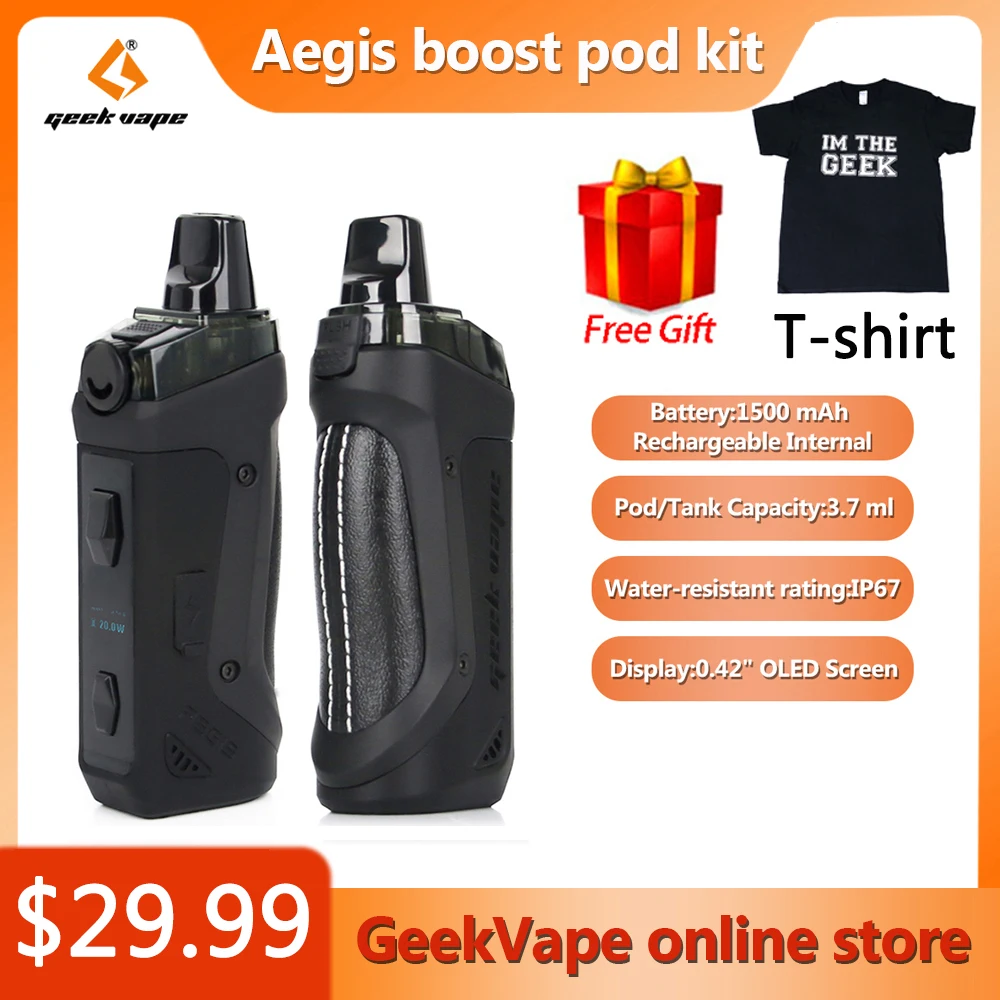 GeekVape Aegis Boost Kit Pod System with 3.7ml Cartridge 1500mAh built-in battery 40W Output E Cigarette Vape Kit VS Aegis mini
GeekVape Aegis Boost Kit Pod System with 3.7ml Cartridge 1500mAh built-in battery 40W Output E Cigarette Vape Kit VS Aegis mini