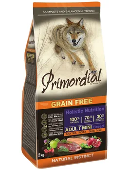 PRIMORDIAL PRIMORDIAL ADULT MINI BREED bezzernovoy for adult dogs of small breeds with trout and duck
PRIMORDIAL PRIMORDIAL ADULT MINI BREED bezzernovoy for adult dogs of small breeds with trout and duck