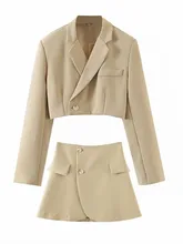 Women One Button Short Blazer High Waist Irregular Cross Slit Mini Skirt Long Sleeve Suits OL Style Autumn Spring 2 Pieces Set
Women One Button Short Blazer High Waist Irregular Cross Slit Mini Skirt Long Sleeve Suits OL Style Autumn Spring 2 Pieces Set
