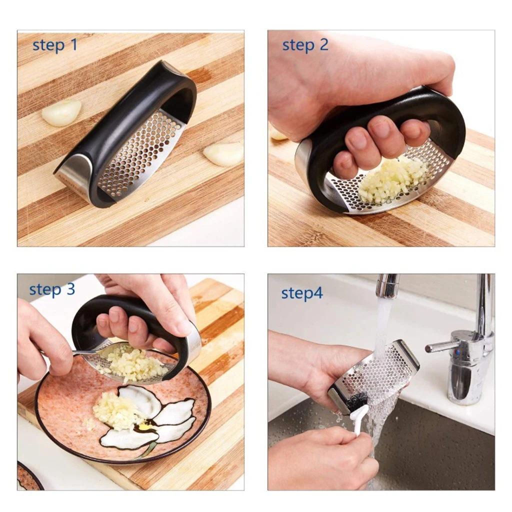 Kitchen Garlic Press Rocker Stainless Steel Garlic Crusher Tool Garlic Press Rocker Roller Slicer for Ginger Peanuts Nuts