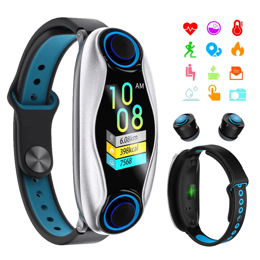 Newest T90 Fitness Bracelet with Bluetooth 5.0 Wireless Earphones IP67 Waterproof Sports Smart Watch Clock for Android IOS Phone
Newest T90 Fitness Bracelet with Bluetooth 5.0 Wireless Earphones IP67 Waterproof Sports Smart Watch Clock for Android IOS Phone