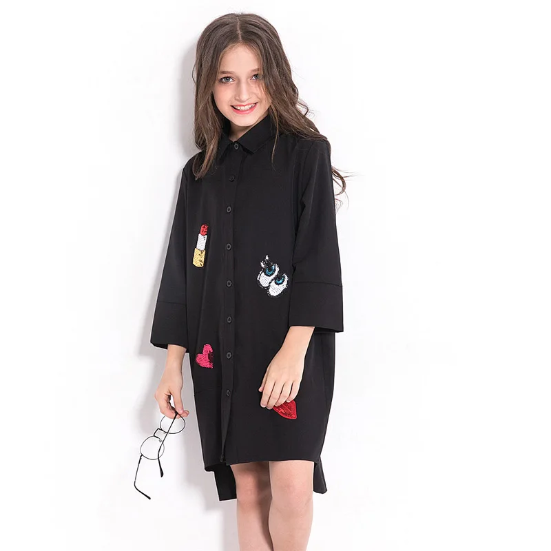 Spring Autumn Girls Elegant Shirt Long Sleeve Black 2019 New Big Children's Fashion Shirt Long Paragraph Cartoon Lapel Shirt
Spring Autumn Girls Elegant Shirt Long Sleeve Black 2019 New Big Children's Fashion Shirt Long Paragraph Cartoon Lapel Shirt