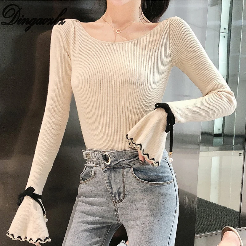 Dingaozlz Autumn Women Sweater New Slim Flare Sleeve Pullovers Tops Fashion Knitted Shirt OL Sweater
Dingaozlz Autumn Women Sweater New Slim Flare Sleeve Pullovers Tops Fashion Knitted Shirt OL Sweater