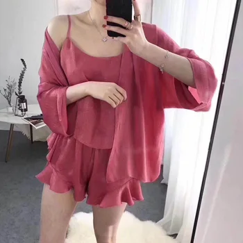 Women Summer Sexy Pajamas Three-Piece Set Nightdress Sleepwear Soft Touch Bathrob
Women Summer Sexy Pajamas Three-Piece Set Nightdress Sleepwear Soft Touch Bathrob
