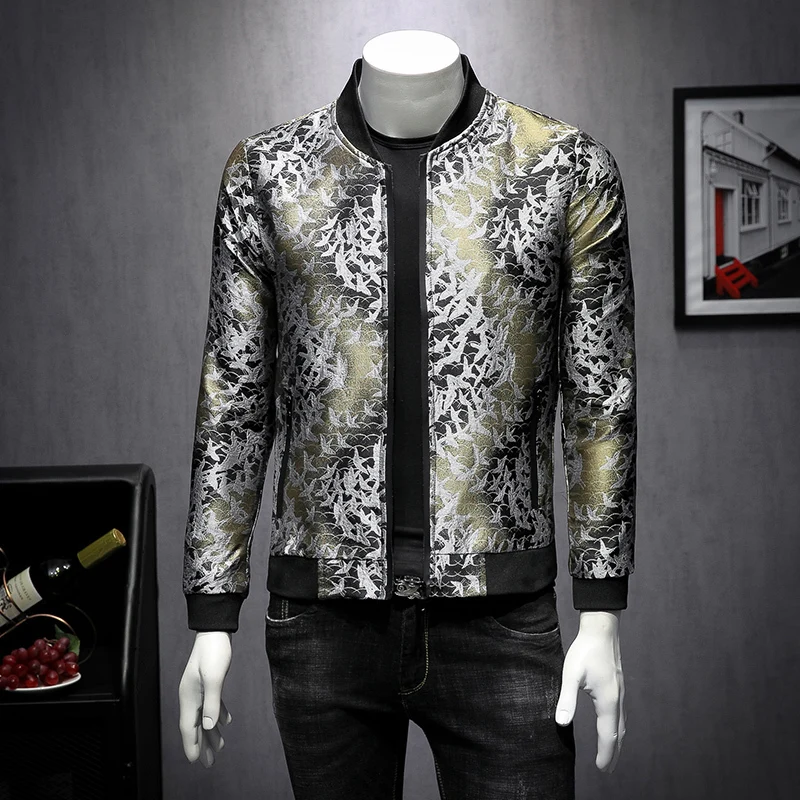 

Casual Slim Fit Long Sleeve Social Coats Men Wind Breaker Outwear Autumn Jackets Men Fashion 2019 New Luxury Print Bomber Jacket