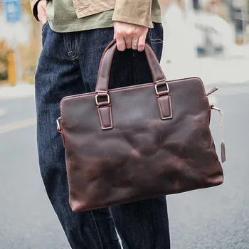 Vintage Crazy Horse Leather Men's Briefcase Genuine Leather Laptop Bag Business Mens Shoulder Bag Messenger Bag 
Vintage Crazy Horse Leather Men's Briefcase Genuine Leather Laptop Bag Business Mens Shoulder Bag Messenger Bag