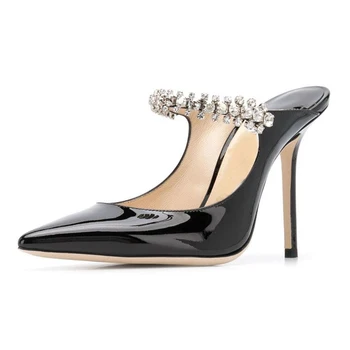 Crystal Dress Slippery Women Stiletto Heel Sexy Pointed Toe Patent Leather Black Slip On Pumps Outside Elegant Slides Pump 
Crystal Dress Slippery Women Stiletto Heel Sexy Pointed Toe Patent Leather Black Slip On Pumps Outside Elegant Slides Pump
