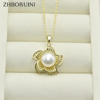 

ZHBORUIN Fine Gold Pearl Necklace 100% Real Freshwater Pearl Jewelry 925 Sterling Silver Jewelry Flower Choker Necklace Pendant