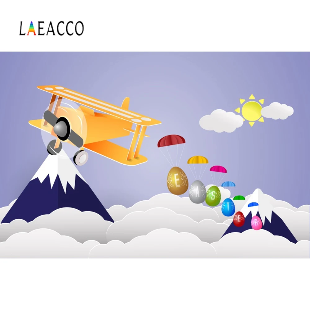 

Laeacco Baby Cartoon Easter Day Eggs Plane Cloudy Party Baby Portrait Photo Backdrops Photographic Backgrounds For Photo Studio