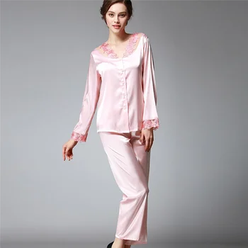 2 PCs Women's Sleepwear Satin Silk Sexy Lace Long Sleeve Casual Nightwear Sleepwear Pajama Set Women Nightgowns pyjama femme
2 PCs Women's Sleepwear Satin Silk Sexy Lace Long Sleeve Casual Nightwear Sleepwear Pajama Set Women Nightgowns pyjama femme