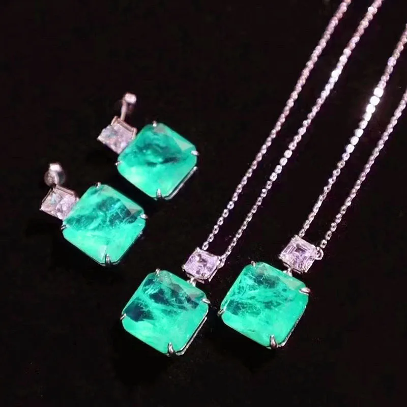 ZOCA Real 925 Sterling Silver Paraiba Tourmaline Emerald Large Square Earrings Pendant Luxury Jewelry Set Gifts for Women
ZOCA Real 925 Sterling Silver Paraiba Tourmaline Emerald Large Square Earrings Pendant Luxury Jewelry Set Gifts for Women