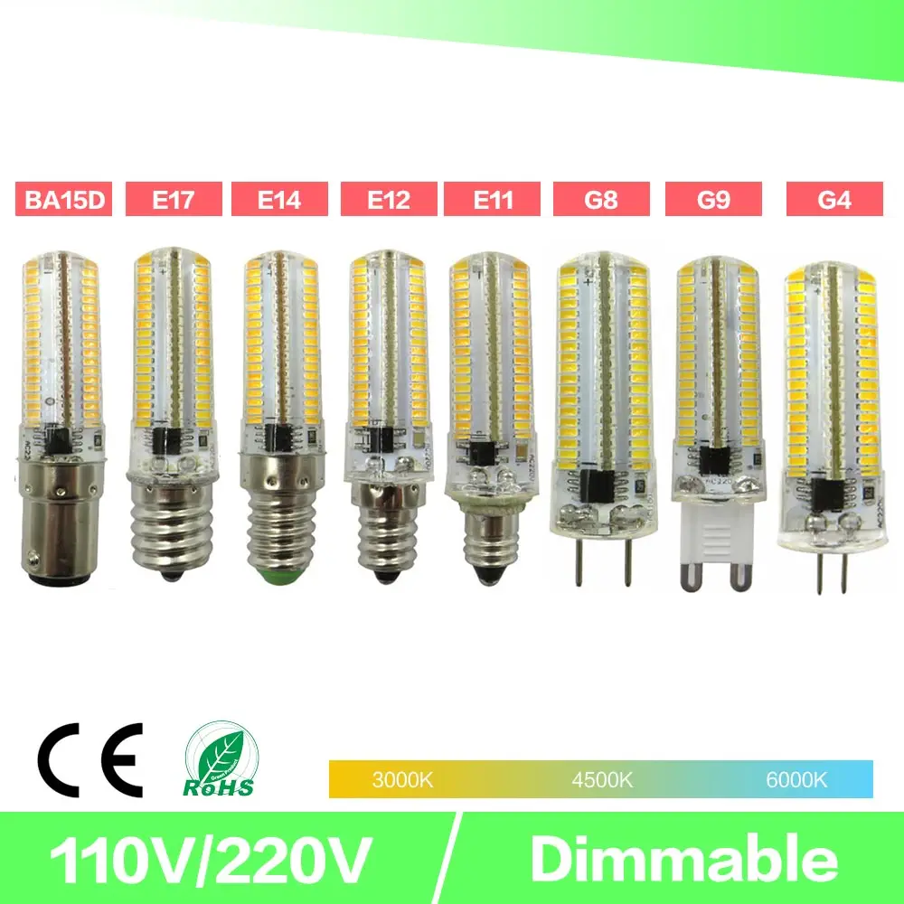 

For Chandelier Crystal Light LED Bulb Corn Light G4/G9/E14/E11/E12/E17/G8/BA15D 3014 SMD 64/80/152 LED AC220V / AC110V Dimming