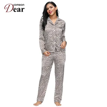Comeondear Women Leopard Warm Pajama Sets Long Sleeve Silk Satin Casual Sleepwear Autumn Pocket Clothes Ladies Nightwear RB80895 
Comeondear Women Leopard Warm Pajama Sets Long Sleeve Silk Satin Casual Sleepwear Autumn Pocket Clothes Ladies Nightwear RB80895