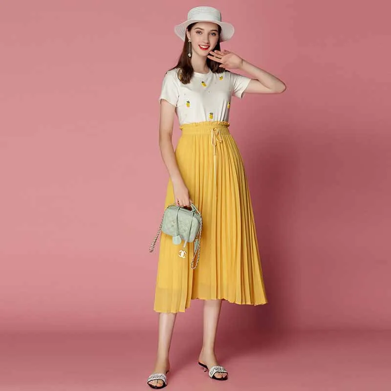WOMEN'S Dress 2019 Summer New Style Industrial Nail Drill Pineapple T-shirt + Elastic High-waisted Pleated Skirt Set-
WOMEN'S Dress 2019 Summer New Style Industrial Nail Drill Pineapple T-shirt + Elastic High-waisted Pleated Skirt Set-
