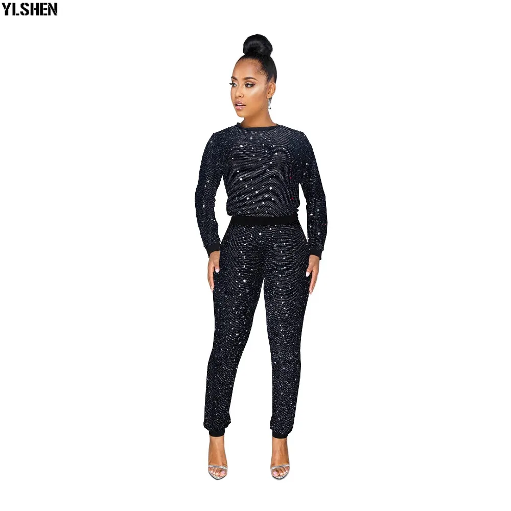2 Two Piece Set Women Tracksuit Sexy Sequins Long Sleeve Clothes Plus Size Club Outfits Tops +Pants Sweat Suits Matching Sets 08