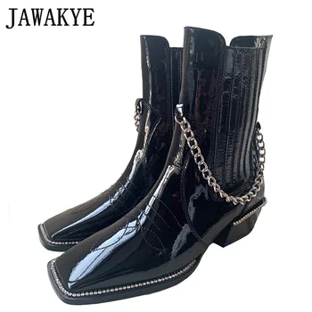 Spaure toe Black Heel Chelsea Boots Women Runway Shoes Ankle Boots Shiny Black Leather Short botas 2020 Crystal Chain Shoes
Spaure toe Black Heel Chelsea Boots Women Runway Shoes Ankle Boots Shiny Black Leather Short botas 2020 Crystal Chain Shoes