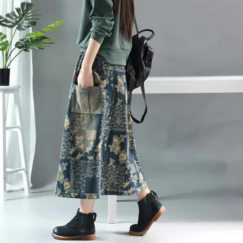 2019 Autumn New Style Ethnic-Style Retro Big Pocket Printed Denim Skirt Mid-length Slimming A- line Skirt Casual Women's
2019 Autumn New Style Ethnic-Style Retro Big Pocket Printed Denim Skirt Mid-length Slimming A- line Skirt Casual Women's