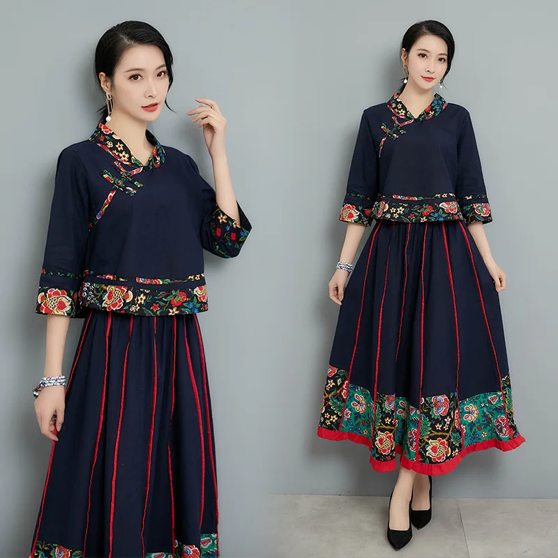 2019 Spring New Style Ethnic-Style Large Size Joint Long Skirt Frog Tops Two-Piece Set WOMEN'S Dress
2019 Spring New Style Ethnic-Style Large Size Joint Long Skirt Frog Tops Two-Piece Set WOMEN'S Dress