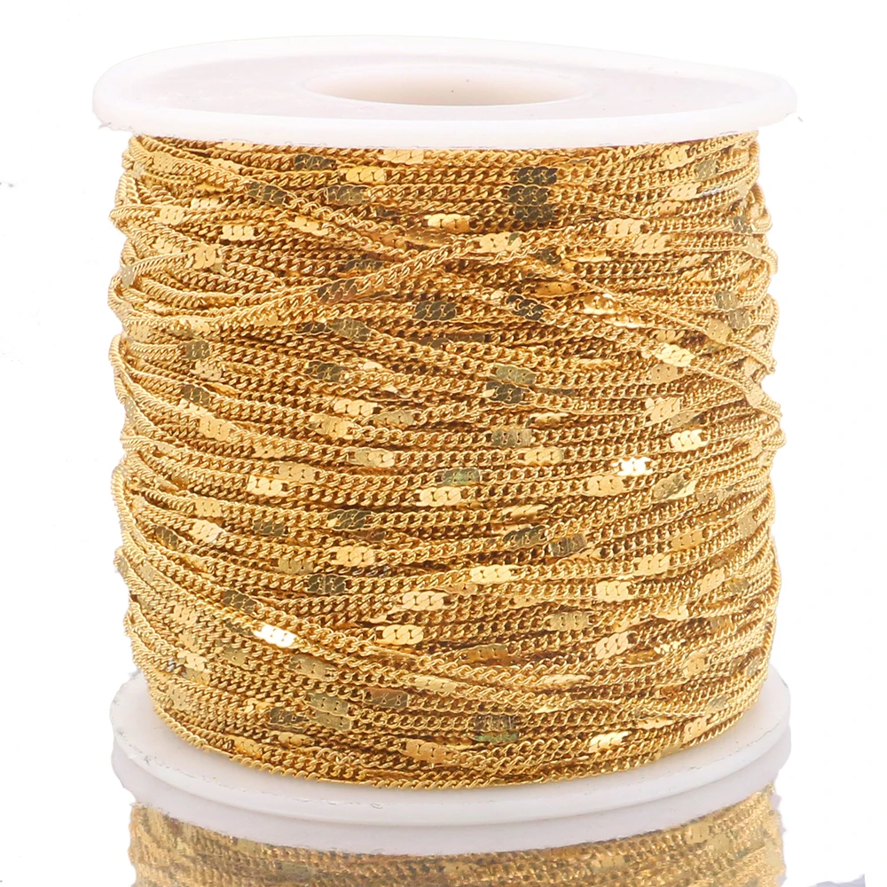 Фото Подарочная цепь из плоской панцирной кубинской цепи ожерелье золотистого цвета