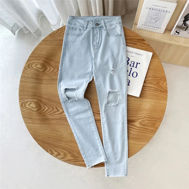 Ripped Jeans Woman High Waist Denim Pencil Pants Slim Skinny Elasticity Plus Size Trousers For Female Ninth Pants
Ripped Jeans Woman High Waist Denim Pencil Pants Slim Skinny Elasticity Plus Size Trousers For Female Ninth Pants