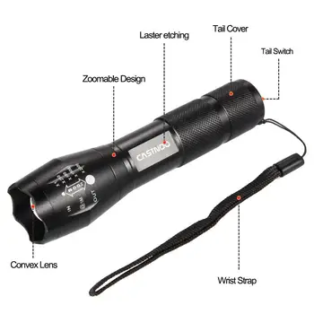 Zoomable 5000LM 5 Modes T6 LED Flashlight Torch Lamp Light 18650 Outdoor T6 Flashlight Flashlight Headlamp
Zoomable 5000LM 5 Modes T6 LED Flashlight Torch Lamp Light 18650 Outdoor T6 Flashlight Flashlight Headlamp
