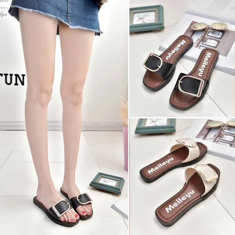 New Style Women's WOMEN'S Slippers Flat Anti-slip Sandals Square Buckle Casual Versatile Women's Slippers 
New Style Women's WOMEN'S Slippers Flat Anti-slip Sandals Square Buckle Casual Versatile Women's Slippers