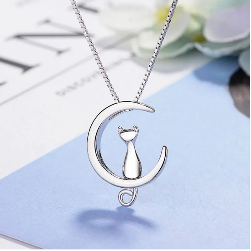 Silver Color Simple Cute Pet Cat Moon Jewelry Set - PeticaDeals