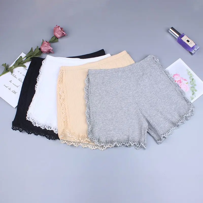 Women Girls Thread Ribbed Knit Safety Shorts Solid Color Seamless Stretchy Leggings Pants Lace Trim Splicing Cotton Underpants
Women Girls Thread Ribbed Knit Safety Shorts Solid Color Seamless Stretchy Leggings Pants Lace Trim Splicing Cotton Underpants