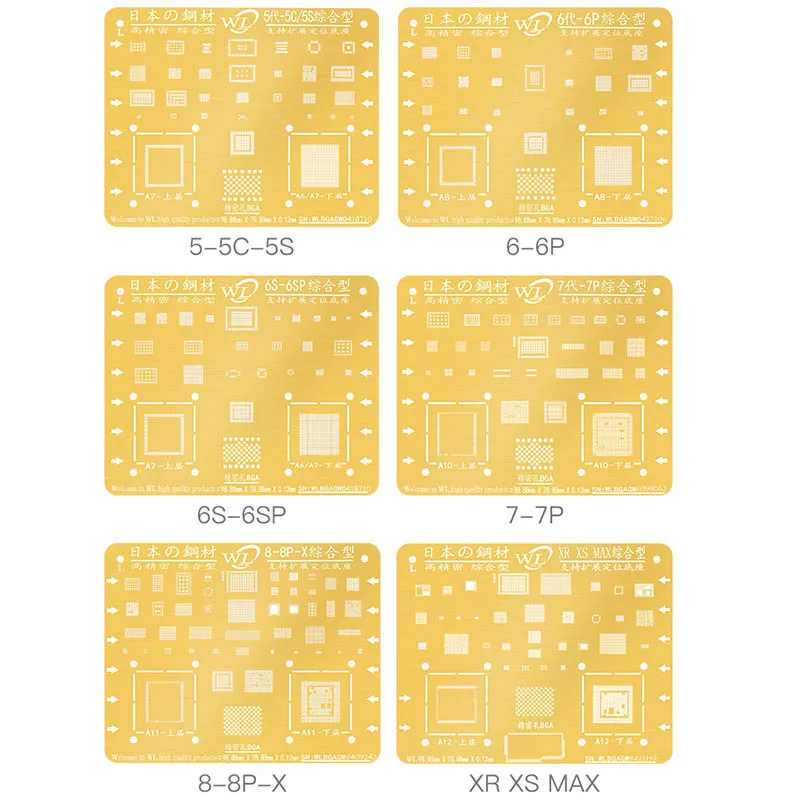 

WL Golden BGA Reballing Stencil Kit 0.12mm Thickness Tin Mesh Solder Template for iPhone XSMAX XS XR X 8 8P 7P 7 6P 6 5 5S