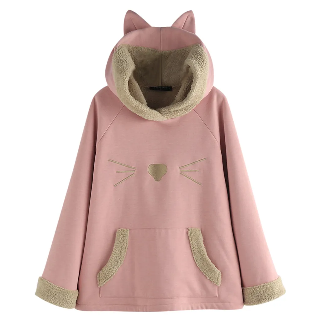 Winter Warm Hoodies Fleece Women Teddy Sweatshirt Cat Ear Hooded Patchwork Cartoon Print Pocket Hoodie Top Sweatshirt #LR4 
Winter Warm Hoodies Fleece Women Teddy Sweatshirt Cat Ear Hooded Patchwork Cartoon Print Pocket Hoodie Top Sweatshirt #LR4