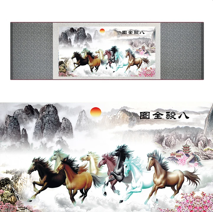 

Высокое качество китайская лошадь шелковая Живопись лошадь искусство живопись шелк прокрутки живопись восемь лошадей painting19062804