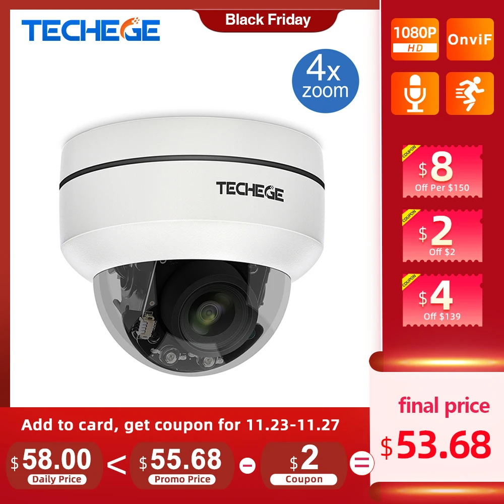 Techege 2MP H.265 PoE PTZ IP Camera Mini Dome Pan ONVIF CCTV Security Camera 4X Zoom Motorized Lens IR 40M P2P IP Camera
Techege 2MP H.265 PoE PTZ IP Camera Mini Dome Pan ONVIF CCTV Security Camera 4X Zoom Motorized Lens IR 40M P2P IP Camera