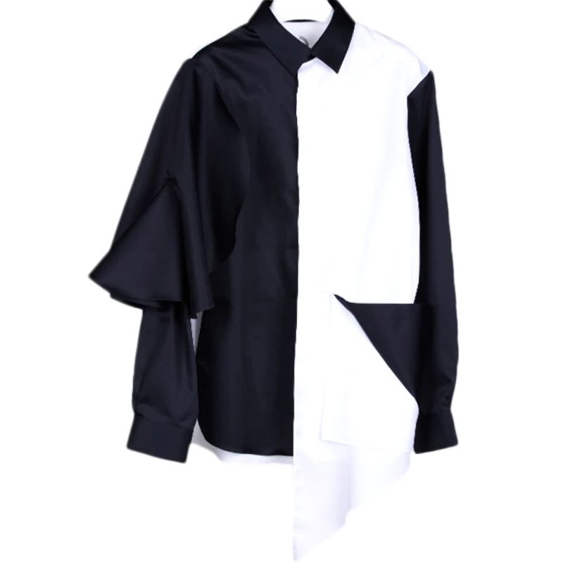 

S-6XL 2022 New Men Women's Clothing Hair Stylist Original Black-and-White Couples Loose Shirt Plus Size Costumes