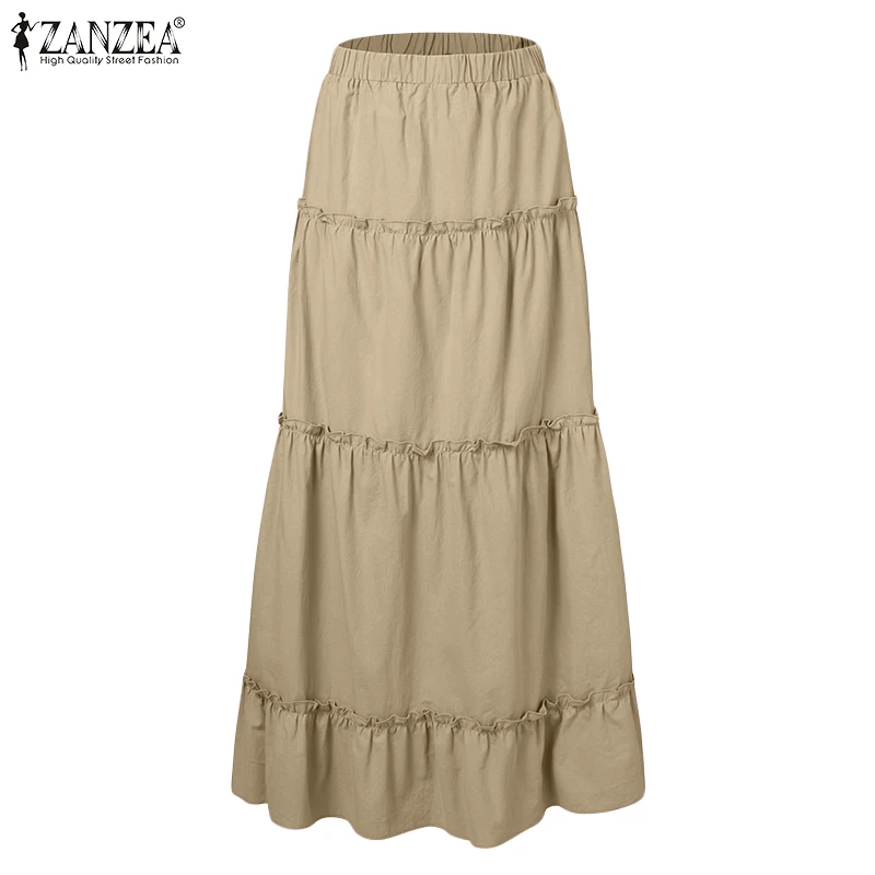 ZANZEA kadınlar Ruffles pilili etekler 2021 bahar yüksek bel etekler kadın rahat Faldas Saia pamuk düz Vestidos Robe ZANZEA kadınlar Ruffles pilili etekler 2021 bahar yüksek bel etekler kadın rahat Faldas Saia pamuk düz Vestidos Robe