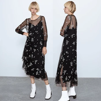 ZA Vintage Flower Embroidered Tulle Dress Women 2020 Fashion Spring Long-Sleeve Embroidered Dress Office Lady Dress Wholesale
ZA Vintage Flower Embroidered Tulle Dress Women 2020 Fashion Spring Long-Sleeve Embroidered Dress Office Lady Dress Wholesale