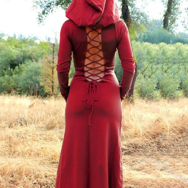 Retro Women Dress Gothic Hooded Bandage Long Sleeve Hooded Solid Color Back Openwork Medieval Ladies Black Dresses Sexy Vintage
Retro Women Dress Gothic Hooded Bandage Long Sleeve Hooded Solid Color Back Openwork Medieval Ladies Black Dresses Sexy Vintage