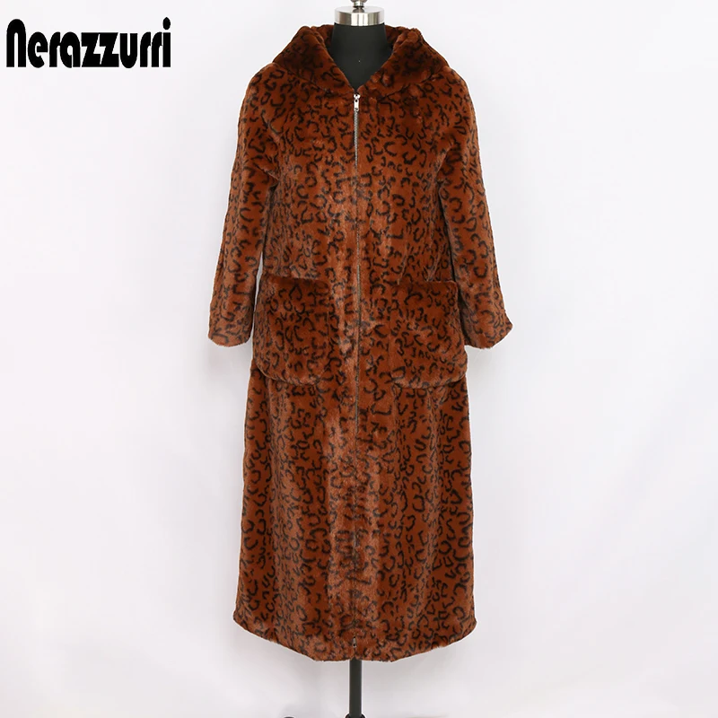 Nerazzurri long women faux fur leopard coat with big hood Raglan sleeve zipper leopard print fluffy warm soft plush teddy jacket
Nerazzurri long women faux fur leopard coat with big hood Raglan sleeve zipper leopard print fluffy warm soft plush teddy jacket