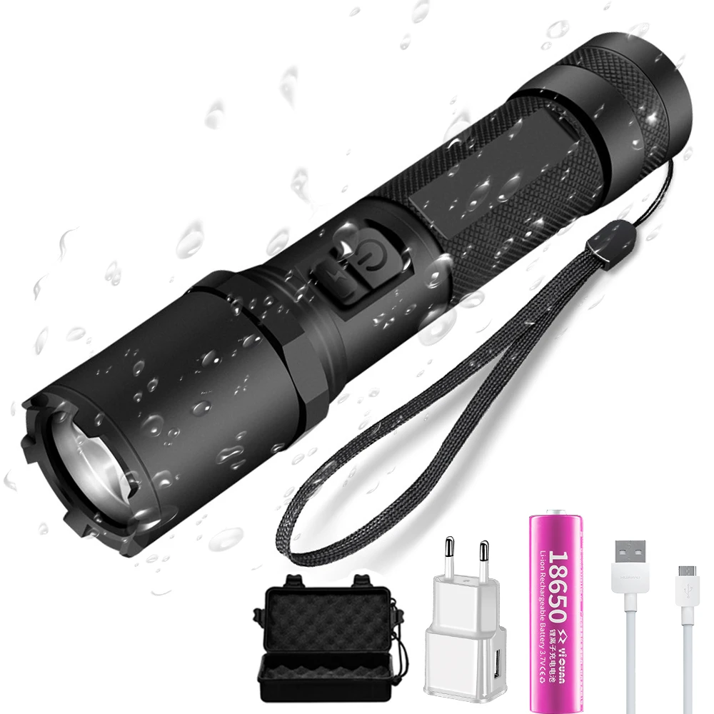 Tactical flashlight usb rechargeable Adjustable zoom LED Flashlight Torch Light Outdoor waterproof camping for 18650Battery
Tactical flashlight usb rechargeable Adjustable zoom LED Flashlight Torch Light Outdoor waterproof camping for 18650Battery