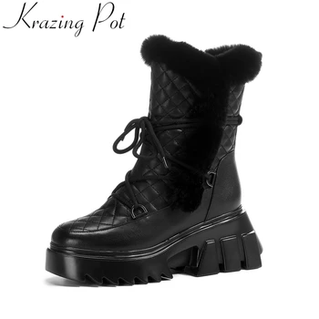 Krazing Pot superstar cow leather rabbit fur high heel snow boots lace up increased warm winter shoes platform midcalf boots L63
Krazing Pot superstar cow leather rabbit fur high heel snow boots lace up increased warm winter shoes platform midcalf boots L63