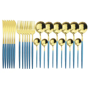 24Pcs Blue Gold Cutlery Set 304 Stainless Steel Dinnerware Set Gold Tableware Kitchen Silverware Mirror Colorful Flatware Set
24Pcs Blue Gold Cutlery Set 304 Stainless Steel Dinnerware Set Gold Tableware Kitchen Silverware Mirror Colorful Flatware Set