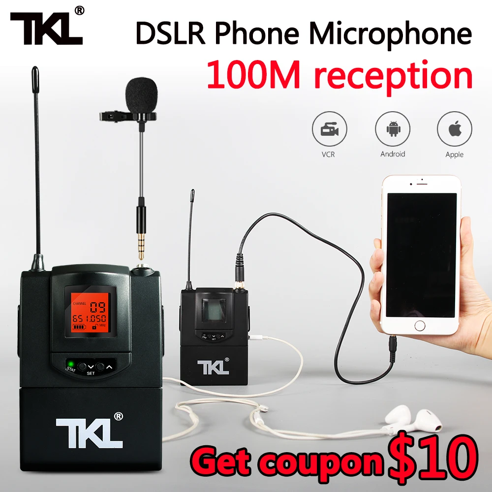 TKL UHF Wireless Lavalier Lapel Microphone Omnidirectional System Video Record DSLR Phone Condenser Mic
TKL UHF Wireless Lavalier Lapel Microphone Omnidirectional System Video Record DSLR Phone Condenser Mic