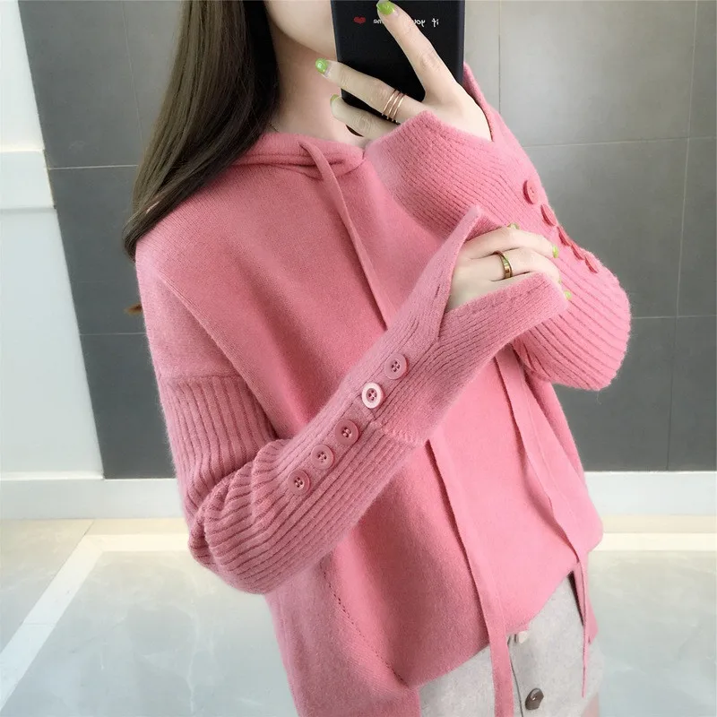 

Christmas Sweater Women 2019 Korean Loose Long Sleeve Knitted Hooded Clothes Pullovers Female Jumper Tops Maglioni Donna