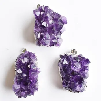 

3pcs Druzy Irregular Random Natural Amethysts Quartz Geode Cut Necklace Crystal Piont Stone Pendant Natural Drusy Stone Healing