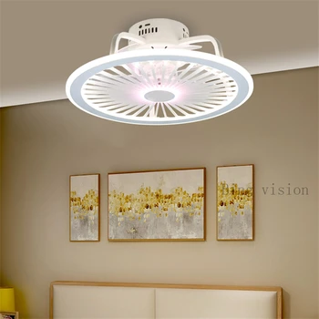 

Modern minimalist white painted iron ceiling fan light crystal decorative acrylic LED lighting dimmable bedroom fan lamp AC220V