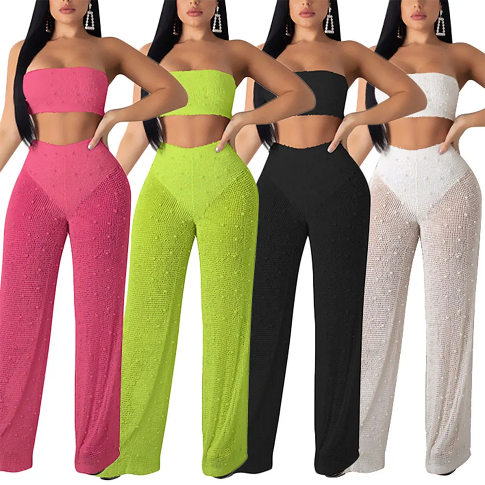 Fadzeco Women 2 Piece Outfits Jumpsuit Sexy Mesh See Through Knitted Tube Top and Wide Leg Long Pants Clubwear
Fadzeco Women 2 Piece Outfits Jumpsuit Sexy Mesh See Through Knitted Tube Top and Wide Leg Long Pants Clubwear