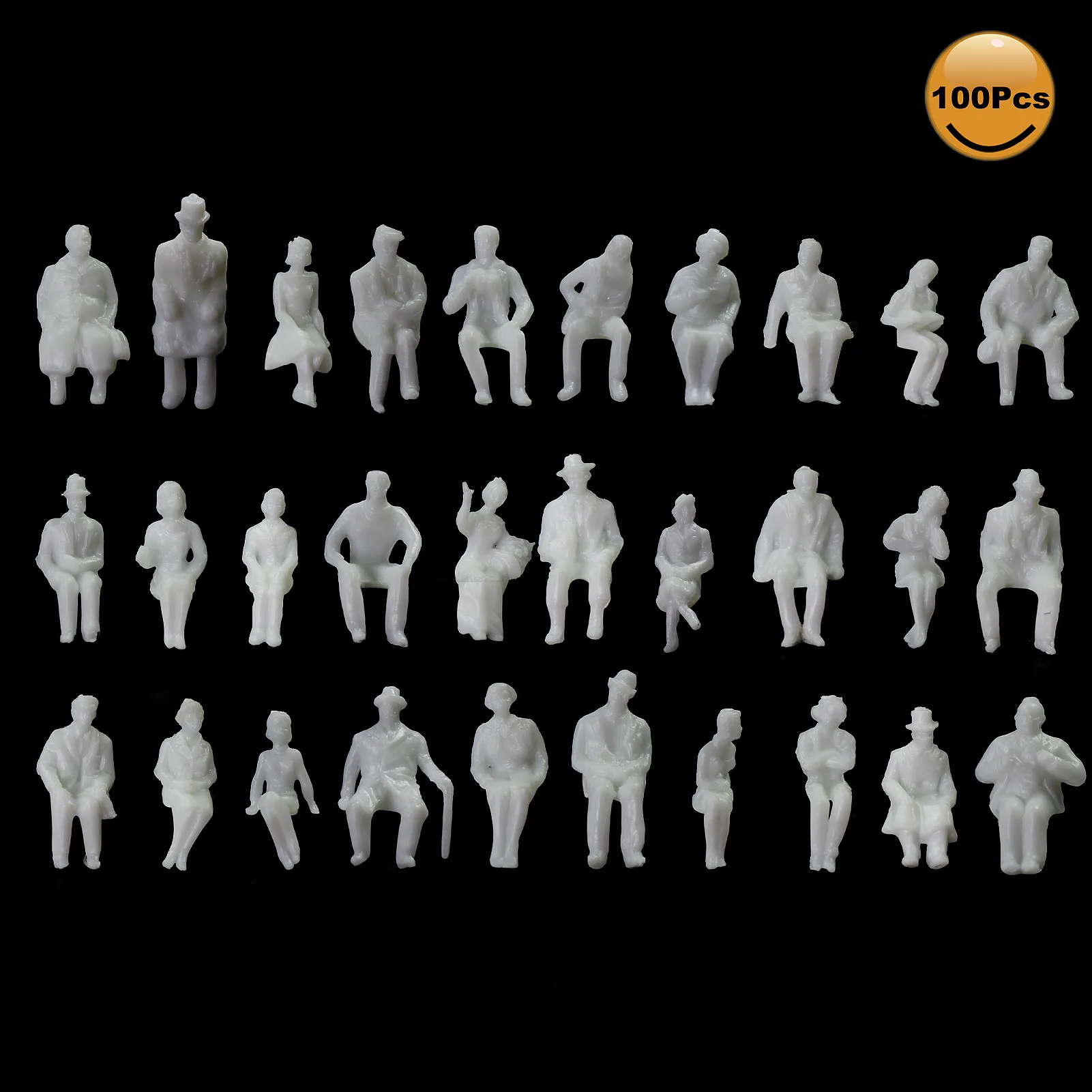 

100pcs Model Trains HO Scale 1:87 All Seated People Unpainted White Figures Passenger P8706B